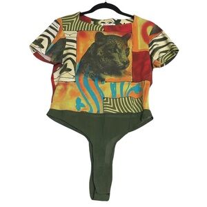 Vintage Silver Connection Colorful Animal Print Bodysuit Womens Size M Mobwife